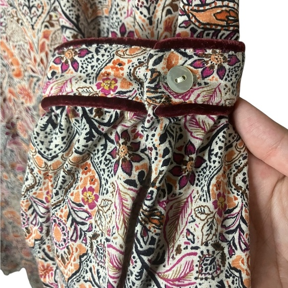 J. Jill Boho Velvet Piped Trim Long Sleeve Blouse Floral Tapestry Mature 2X - Picture 2 of 6